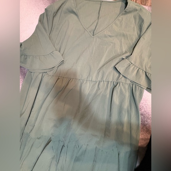 Shein Curve Sage Green Ruffle Sleeve Tiered Casual Comfy Maxi Dress 8XL Plus - Picture 4 of 6